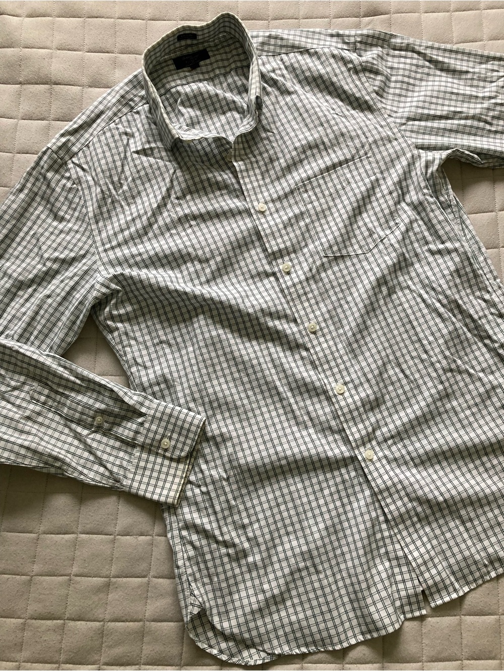 J. Crew Men’s White and Green Plaid Button-Down Shirt